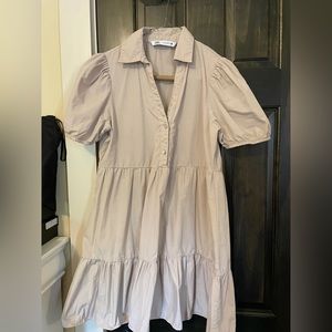 Zara beige brown puff sleeve dress